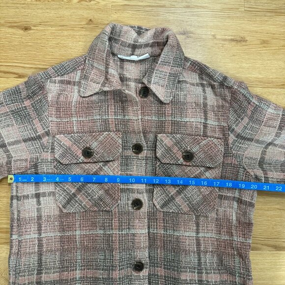BB Dakota by Steve Madden Women's Pink Plaid Boucle Shirt Jacket Size Small - Picture 10 of 12